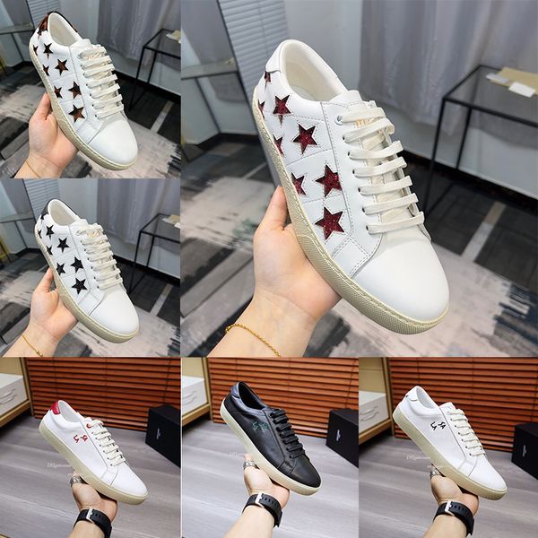 Diseñadores Marca de lujo Serie California Casual Zapatos blancos Mujeres Hombres Diseño de estrella de cinco puntas Material de cuero de cuero Tendencia de moda Zapatillas de deporte