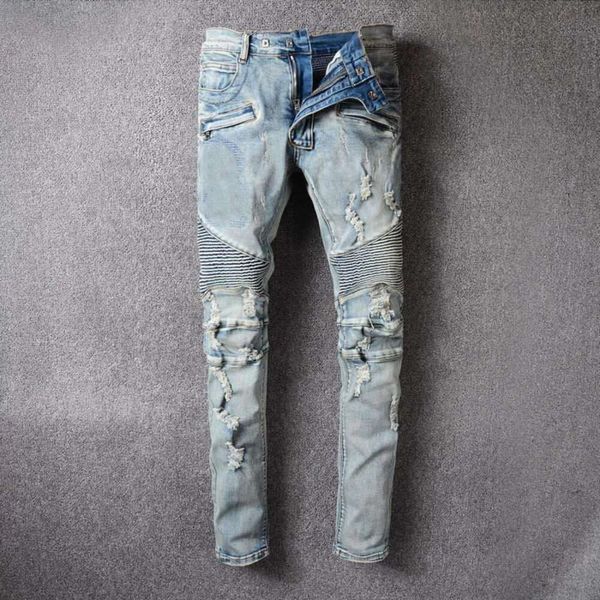 Designers Homme Vêtements 2024 Jeans pour hommes de haute qualité Tableau de moto de moto en détresse Rock Rock Skinny Slim Ripped Hole