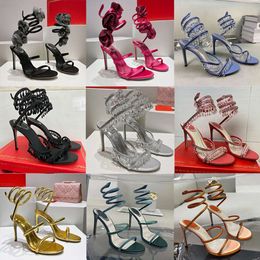 Designers Margot Jewel Sandal Rene Caovilla Sandales En Cuir Femmes Stiletto Talon Haut Chaussure Serpent Twining Sandales Élégantes Avec Boîte 508