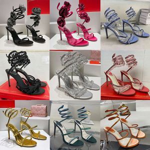 Diseñadores Margot Jewel Sandal Rene Caovilla Sandalias de cuero Mujer Stiletto Zapato de tacón alto Serpiente Twining Sandalias elegantes con caja 508