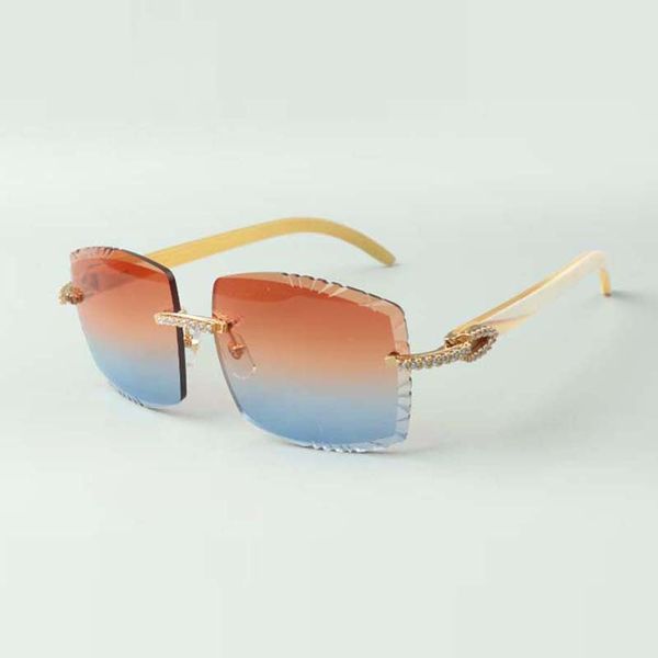 Diseñadores Gafas de sol con diamantes medianos 3524022 con lentes de corte Gafas con cuernos de buey blanco natural, tamaño: 58-18-140 mm