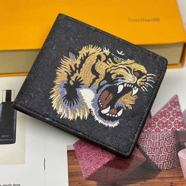 Diseñadores Hombres Moda Animal Cartera corta Cuero Negro Serpiente Tigre Abeja Mujeres Monedero de lujo Titulares de tarjetas con caja de regalo Calidad superior AA Luxurybags886