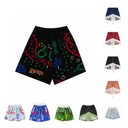 Diseñadores Pantalones cortos de baloncesto para hombre Summer Beach Palm Letter Mesh Street Pantalones de chándal Rhude Shorts Marca de moda de lujo Hombres Hip Hop Empalme ropa con cordón