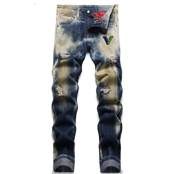 Designers Hommes Denim Jeans Bleu Noir Pantalon déchiré Meilleure version Skinny Broken Italie Style Vélo Moto Pantalon Skinny Elasticit Rock Jean