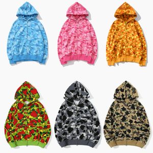 Designers Hommes Sweats à capuche Hommes Femmes Shark Full Zip Tie Dye Sweat à capuche Couleur Grille Camo Sweat Mode Lumineux Camouflage Tiger Hoodys