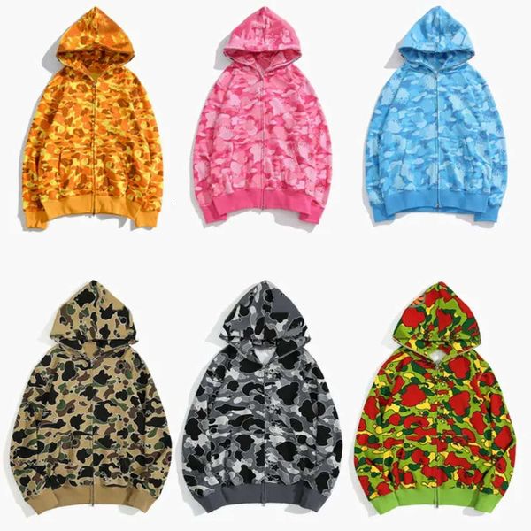 Diseñadores Sudaderas con capucha para hombre Hombres Mujeres Tiburón Cremallera completa Tie Dye Sudadera con capucha Chaqueta Color Grid Camo Sudadera Moda Luminoso Camuflaje Tiger Hoodys 263