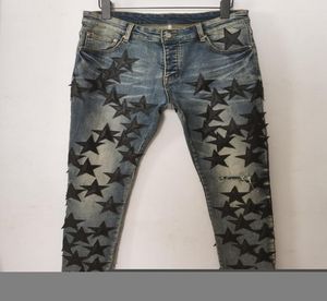 Designers Jeans pour hommes Pantalons de longue moto en cuir skinny étoile à cinq points Détruiser la courtepointe Ripped Hole Mid Jean Brand Designer 1541905