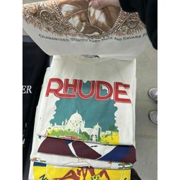 Designers Mens Rhude Broderie T-shirts pour l'été Tops pour hommes Lettre Polos Chemise Femme T-shirts Vêtements à manches courtes Grande taille 100% coton Tees Taille 664