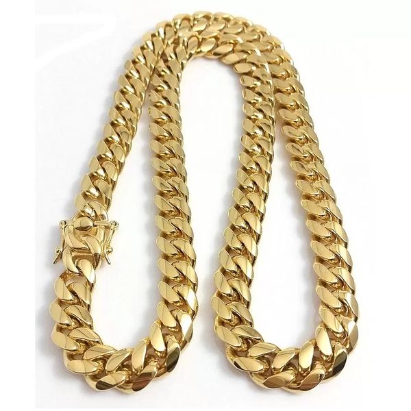 Diseñadores collares cadenas de cadena de oro de eslabones cubanos Collar de cadena de eslabones cubanos de oro de Miami Hombres Hip Hop Collares de joyería de acero inoxidable
