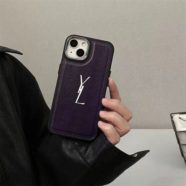 Designers Phone Cases Fashion Purple Leather Phonecase Lettres classiques Case Y Couverture antichoc pour IPhone 14 Pro Max Plus 13 12 11 Hot