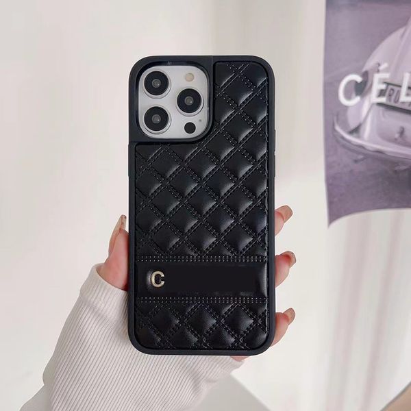 Diseñadores Cajestres telefónicos para iPhone 14Promax 14Pro 13Pro 13 12Pro 12 Moda de mujer Bloque sólido Case de teléfonos Estampado de cuero Pack Full Shells