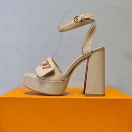 Diseñadores plataforma sandalias de batido para zapatos de cuero para mujer moda sexy verano calot 11 cm tacones de alto tobillo correa de hebilla de hebilla