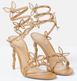 Designers Rene Caovilla talons aiguilles sandales à détails papillon chaussures habillées de luxe dames slipers strass sandale cloutée 35-42