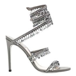 Ontwerpers Rene Caovilla Stiletto Heels Sandalen Margot Wraparound Crystal-verrijkte Sandalen Dress Shoe Ladies Slipers Strass Regment Schoenen Sandaal RC XXOOOX