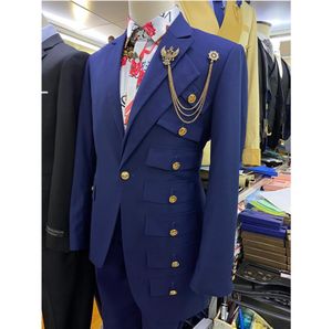 Ontwerpers Royal Blue Smoking Tuxedo Jacket Men Pak Slim Fit Prom Wedding Suits For Men Groom Tuxedo 2 stuks Man Blazer1460213