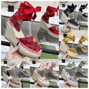 Designer sandaal espadrille sandalen vrouwen platform matelasse sandaalriem gespog lafiet gras wevende teen jurk hakken schoen