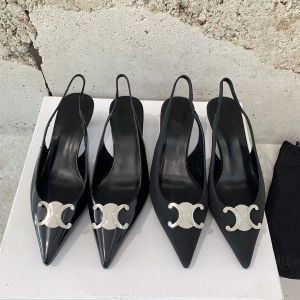 Designers Sandales Slingback Sandales Escarpins Talon Semelle En Cuir Bout Pointu Stiletto Chaton Talons Chaussures De Bureau De Fête De Luxe Pour Femmes