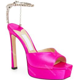 Designers Sandales Femmes Chaussures Mode Cristal Strass Satin Plate-forme Talons 12,5 cm Chaussures à talons hauts 35-42 avec boîte Dîner Fête de mariage Rome Sandal