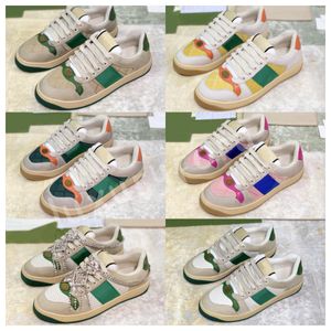 Ontwerpers Screener Sneaker Italië Groene webstreep en vintage rode sneakers Beige boter Vuile leren schoenen Klassiek Casual doe-oude schoenen Vintage leer Rubberen zool