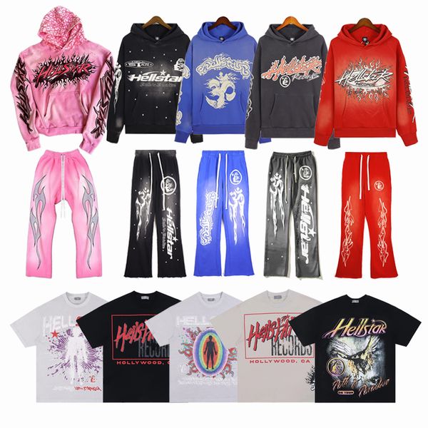 Designer Sweat à capuche Hellstar Hommes Pull Pari Graphique Imprimer Rose Rouge Surdimensionné À Capuche Hommes Femmes Harajuku Gothique Tops Streetpant Vintage Hip Hop Taille S-XL