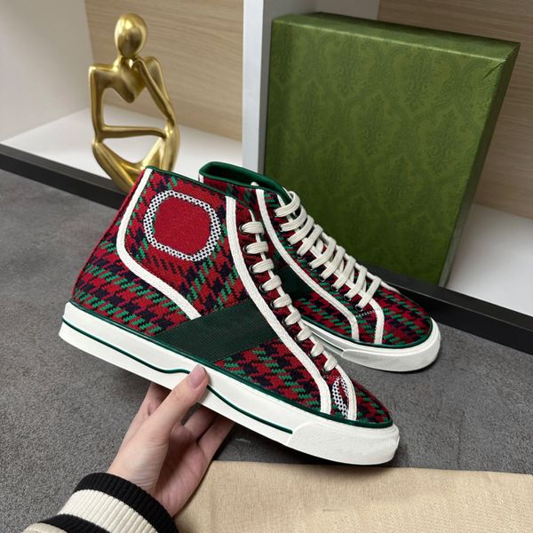 Diseñadores Zapatos Lienzo Zapatos casuales Diseñadores de lujo Zapato para mujer Italia Verde y rojo Web Raya Suela de goma Estiramiento Algodón Low Top Zapatillas de deporte para hombre 7856