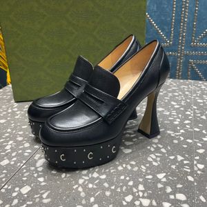 Ontwerpers Schoenen voor damesmode Zilveren gesp platform hakken topkwaliteit rundleer Damespumps 14CM hoge hakken Ronde kop dames bruiloft feestjurk schoen