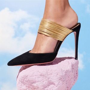 ontwerpers schoenen feestjurk sandalen nieuwe aquaz Antislip verfraaide pantoffels met strassband slip op spitse neus naaldhak sandaal luxe slipper met hoge hakken