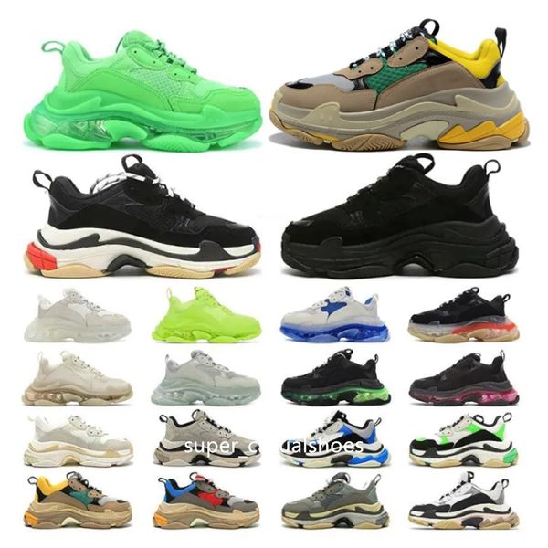 Diseñadores Zapatos Mujer Hombre Triple S Zapatillas de deporte Crystal Bottom 17W Entrenadores Papá Plataforma Zapatilla de deporte Negro Blanco Rojo Azul Marca París Zapatillas de deporte planas de lujo