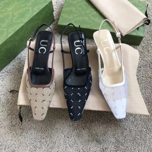 Nieuwe sexy jurk schoen ondiep gesneden luxe dames sandaal sprankelende zomerglijbaan Slingback mesh Party lady vintage hoge hak hasp huwelijkscadeau maat 35-41