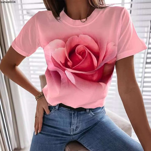 Las mangas cortas de los diseñadores se están vendiendo bien Primavera Nueva camiseta para mujer con mangas Flor impresa Ropa para hombre Cuello redondo t 9fir
