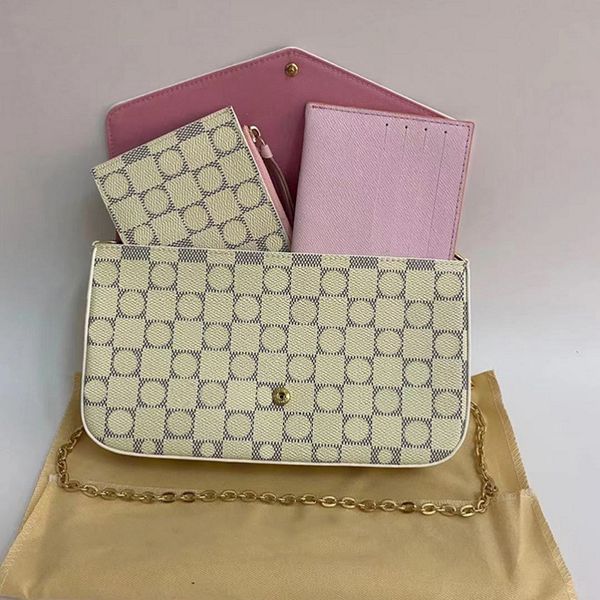 Diseñadores Bolsos de hombro Bolso de mujer Conjunto de monedero Diseño Lady Messenger Bag Patrón clásico Bolsos de cadena de cuero genuino top99 003