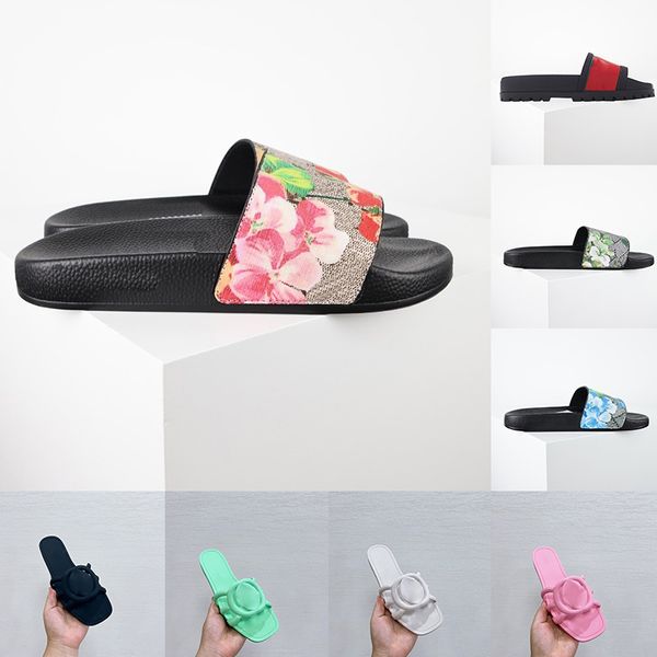 Designers Slippers for Men Women Floral Slides Flats Platform Plateforme Sandales Rubber Brocade Slides Mule