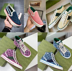 Top Quality Designers Tênis Canvas Luxurys Shoe Bege Blue Washed Jacquard Denim Sapatos Femininos Sola de Borracha Bordada Vintage Casual Tênis 35-44