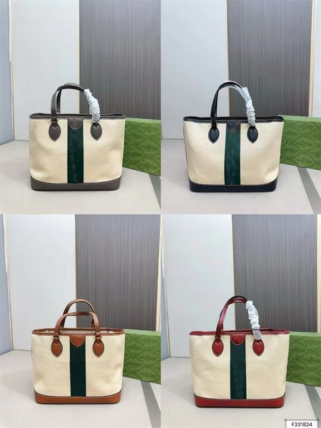 Diseñadores Bolsa de asas Bolsa de playa de lujo Bolso de paja de rafia Para mujer Rayas rojas y verdes tejidas Hombro Bolsas cruzadas Bolsas de moda