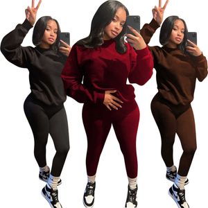 Diseñadores Chándales Ropa de mujer 2021 Color sólido Suéter casual Traje de dos piezas Mujeres Deportes Conjuntos para mujer