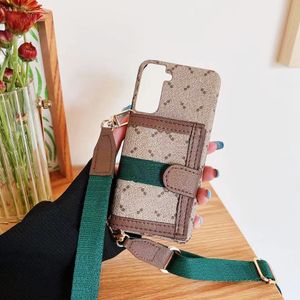 Estuches para teléfono con billetera para Samsung Galaxy S23 ultra S22 Ultra Note 20 Plus s21ultra Diseñador Cordón Marca de lujo Titular de la tarjeta Bolsillo de crédito Cubierta de cuero para mujer