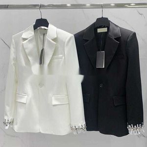 Ontwerpers Damesjassen Professionele luxe damesreversblazer Wit Zwart jasje met lange mouwen