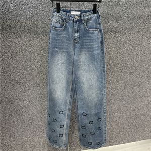 Ontwerpers vrouwen denim broek geborduurde letter ontwerp jeans hoge taille mode lange broek Jean