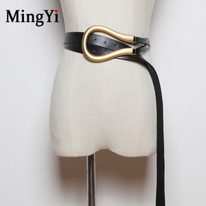 Diseñadores Mujeres Cinturones de moda Señoras de alta calidad Hebilla de herradura grande Cuero Doble borla Cinturón para abrigos