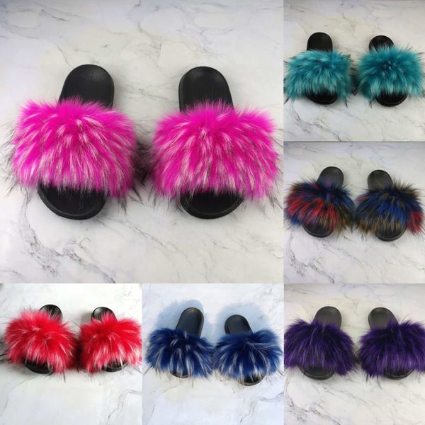 Designers Femmes Fausse Fourrure De Renard Pantoufles Mode Casual En Peluche Diapositives Sandales Plates Femals Chaussures