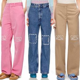 Ontwerpers dames lowewe jeans Arrivals Street Out Patch opengewerkte patched geborduurd Casual Blauw Recht Warm paars merk rechte broek Denim jea K3tk#