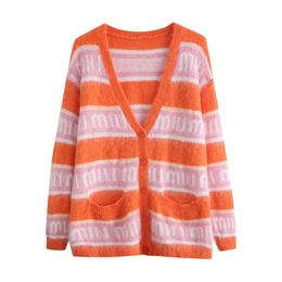 Ontwerpers Women Mohair Sweater Fashion Sweaters Dames Winter Nieuwe monogram gestreepte gekleurde gekleurde mohair trui jas Gebreide vest kawaii trui