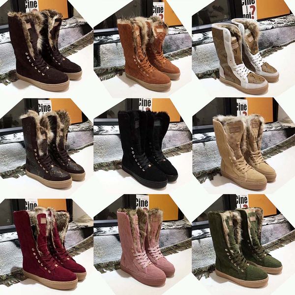 Designers Femmes Neige Bottes d'hiver Mode Genou Lettre Original Sexy Slim Classique Cheville Long Tube Élastique Laine Chaussettes Boot Dames Chaud Doux Rainboots