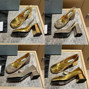 Ontwerpers dikke hak sandalen mode driehoek 9 cm hoge hakken slides slijsten flip flops zomer echt lederen buiten diamant loafers pompen schoenen 35-42