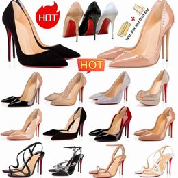 Designers Womens High Heel Bottoms Red Bottoms Shoes coin Luxurys Pump Pump Plategle Black Nude Cuir Peep Toes Sexy Point Point Sole rouge 8cm 10cm 12cm Sandales 846y #