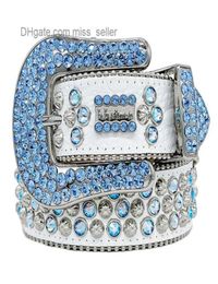 DesignerSimon Riemen voor Heren Dames Glanzende diamanten riem Zwart op Zwart Blauw wit veelkleurig met bling strass steentjes als cadeau miss verkoper3113166