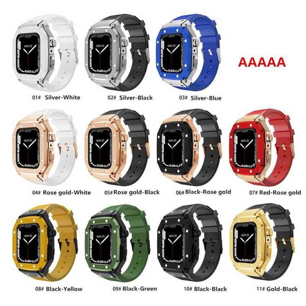 Designer Smart Straps Alliage Frame Case Fit Silicone Watchband Strap Band Smart Wearable Accessoires pour Apple Watch Series 3 4 5 6 7 SE iWatch 44 45mm designerE801E801