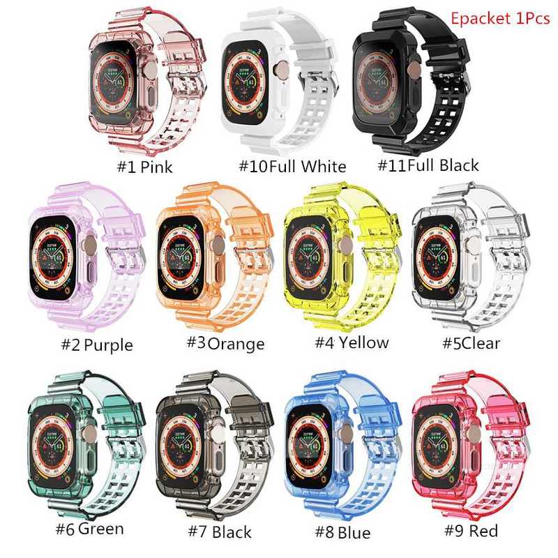 Designer Smart Straps Transparent Continuous Type Protective Case TPU Strap Watchband Sport Band Fit iWatch Series 8 Ultra 7 6 SE 5 4 3 For Apple Watch 3841 4445mm Wrist