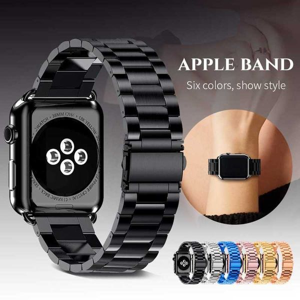 Correa de acero inoxidable de diseñador para Apple Watch 42 mm 38 mm Serie 3 2 1 Correa de reloj de metal Pulsera de tres eslabones para iWatch Serie 4 5 Tamaño 40 mm 44 mm diseñadorABNRABNR