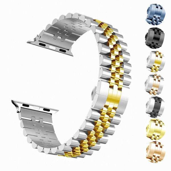 Bracelets en acier inoxydable de concepteur pour Apple Watch Series 7 6 5 4 SE Bandes de bracelet en métal avec connecteur adaptateur Bracelet de remplacement Iwatch 45 mm 41 mm 38 42 mm 40 mm 44 mm W